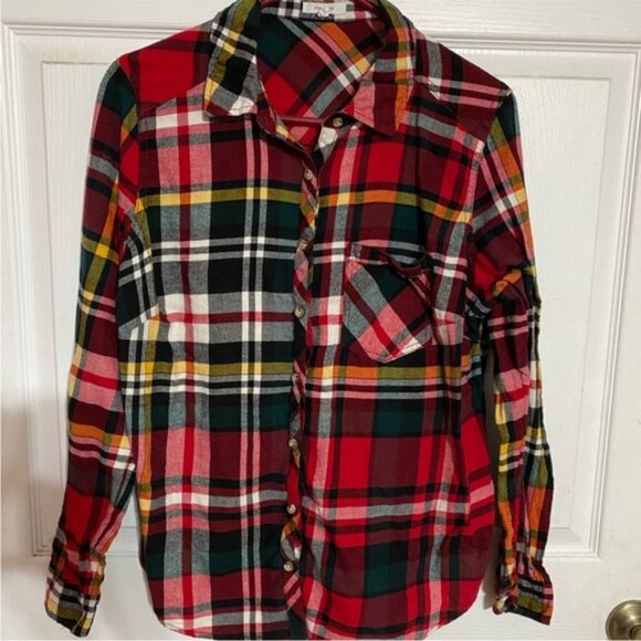 Maurices Red Plaid Flannel Button Up 0X - Picture 4 of 8